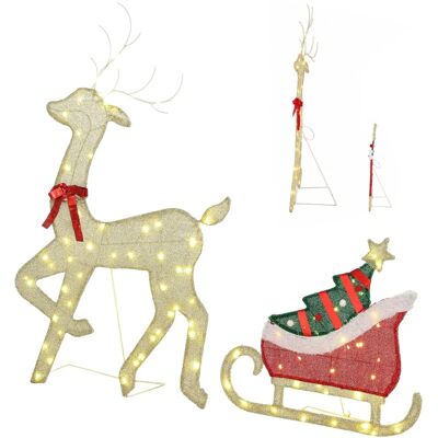 Outsunny Beleuchtete Weihnachtsdekoration Metall Polyester 80 x 23 x 125 cm Gold Rot Grün Outsunny Beleuchtete Weihnachtsdekoration Metall Polyester 80 x 23 x 125 cm Gold Rot Grün