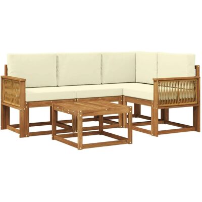 vidaXL Outdoor-Sofagarnitur mit Kissen 5 Stk Natur und Creme Polyester 3385196 vidaXL Outdoor-Sofagarnitur mit Kissen 5 Stk Natur und Creme Polyester 3385196