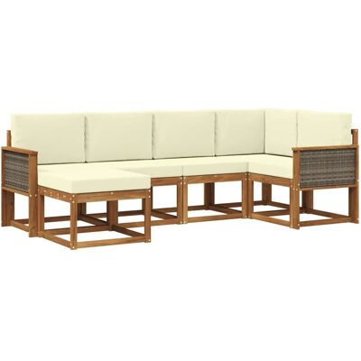 vidaXL Outdoor-Sofagarnitur mit Kissen 6 Stk Natur und Creme Polyester 3385346 vidaXL Outdoor-Sofagarnitur mit Kissen 6 Stk Natur und Creme Polyester 3385346