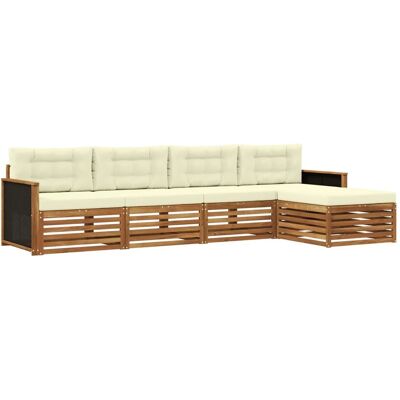 vidaXL Outdoor-Sofagarnitur mit Kissen 5 Stk Natur und Creme Polyester 3383223 vidaXL Outdoor-Sofagarnitur mit Kissen 5 Stk Natur und Creme Polyester 3383223
