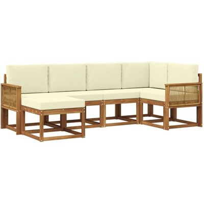 vidaXL Outdoor-Sofagarnitur mit Kissen 6 Stk Natur und Creme Polyester 3385356 vidaXL Outdoor-Sofagarnitur mit Kissen 6 Stk Natur und Creme Polyester 3385356