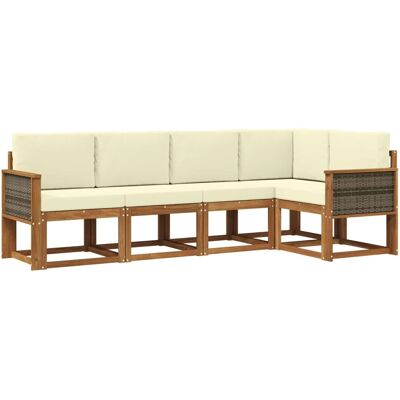 vidaXL Outdoor-Sofagarnitur mit Kissen 5 Stk Natur und Creme Polyester 3385206 vidaXL Outdoor-Sofagarnitur mit Kissen 5 Stk Natur und Creme Polyester 3385206