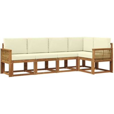 vidaXL Outdoor-Sofagarnitur mit Kissen 5 Stk Natur und Creme Polyester 3385216 vidaXL Outdoor-Sofagarnitur mit Kissen 5 Stk Natur und Creme Polyester 3385216