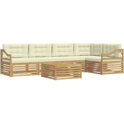vidaXL Outdoor-Sofagarnitur mit Kissen 6 Stk Weiß und Creme Polyester 3390540 vidaXL Outdoor-Sofagarnitur mit Kissen 6 Stk Weiß und Creme Polyester 3390540