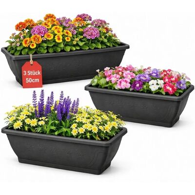 BigDean 3x Blumenkasten Mit Abnehmbarem Untersetzer Anthrazit 50 Cm Lang Aus Bruchsicherem Kunststoff Pflanzkasten Mit Wasserspeicher Für Innen BigDean 3x Blumenkasten Mit Abnehmbarem Untersetzer Anthrazit 50 Cm Lang Aus Bruchsicherem Kunststoff Pflanzkasten Mit Wasserspeicher Für Innen