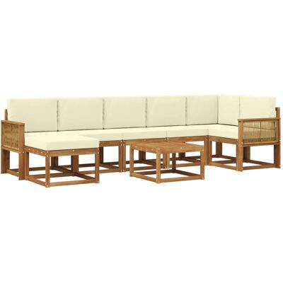 vidaXL Outdoor-Sofagarnitur mit Kissen 8 Stk Natur und Creme Polyester 3385416 vidaXL Outdoor-Sofagarnitur mit Kissen 8 Stk Natur und Creme Polyester 3385416
