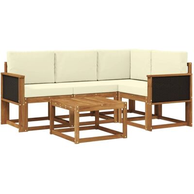vidaXL Outdoor-Sofagarnitur mit Kissen 5 Stk Natur und Creme Polyester 3385181 vidaXL Outdoor-Sofagarnitur mit Kissen 5 Stk Natur und Creme Polyester 3385181