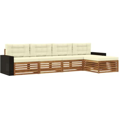 vidaXL Outdoor-Sofagarnitur mit Kissen 5 Stk Natur und Creme Polyester 3383243 vidaXL Outdoor-Sofagarnitur mit Kissen 5 Stk Natur und Creme Polyester 3383243