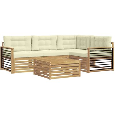 vidaXL Outdoor-Sofagarnitur mit Kissen 6-Tlg Weiß und Creme Polyester 3390455 vidaXL Outdoor-Sofagarnitur mit Kissen 6-Tlg Weiß und Creme Polyester 3390455