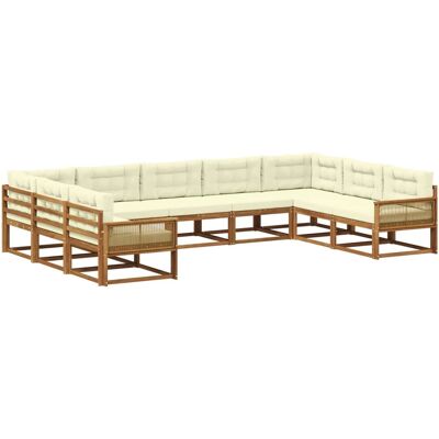 vidaXL Outdoor-Sofagarnitur mit Kissen 9 Stk Natur und Creme 3382888 vidaXL Outdoor-Sofagarnitur mit Kissen 9 Stk Natur und Creme 3382888