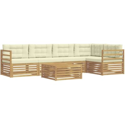 vidaXL Outdoor-Sofagarnitur mit Kissen 6 Stk Weiß und Creme Polyester 3390505 vidaXL Outdoor-Sofagarnitur mit Kissen 6 Stk Weiß und Creme Polyester 3390505