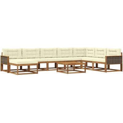 vidaXL Outdoor-Sofagarnitur mit Kissen 9 Stk Natur und Creme 3382818 vidaXL Outdoor-Sofagarnitur mit Kissen 9 Stk Natur und Creme 3382818