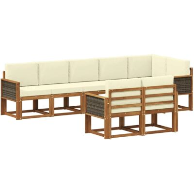 vidaXL Outdoor-Sofagarnitur mit Kissen 8 Stk Natur und Creme Polyester 3385306 vidaXL Outdoor-Sofagarnitur mit Kissen 8 Stk Natur und Creme Polyester 3385306