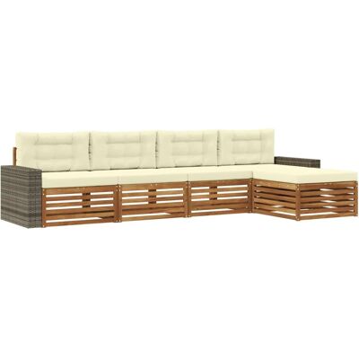 vidaXL Outdoor-Sofagarnitur mit Kissen 5 Stk Natur und Creme Polyester 3383248 vidaXL Outdoor-Sofagarnitur mit Kissen 5 Stk Natur und Creme Polyester 3383248