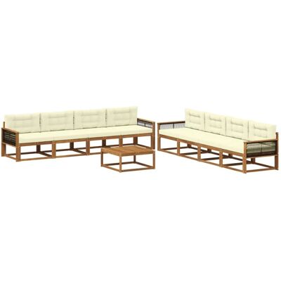 vidaXL Outdoor-Sofagarnitur mit Kissen 9 Stk Natur und Creme 3382443 vidaXL Outdoor-Sofagarnitur mit Kissen 9 Stk Natur und Creme 3382443