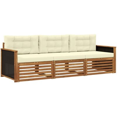 vidaXL Outdoor-Sofagarnitur mit Kissen 3 Stk Natur und Creme Polyester 3382953 vidaXL Outdoor-Sofagarnitur mit Kissen 3 Stk Natur und Creme Polyester 3382953