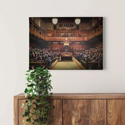 Bricoflor Ausgefallenes Wandbild Englisch Modernes Leinwand Bild Mit Schimpansen Im Unterhaus Kunst Leinwandbild Als Kunstdruck Für Wohnzimmer Bricoflor Ausgefallenes Wandbild Englisch Modernes Leinwand Bild Mit Schimpansen Im Unterhaus Kunst Leinwandbild Als Kunstdruck Für Wohnzimmer