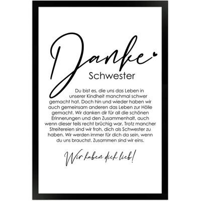 WANDStyle Gerahmtes Poster Danke Schwester 30 x 45 cm Geschenkidee für Mehrere Personen WANDStyle Gerahmtes Poster Danke Schwester 30 x 45 cm Geschenkidee für Mehrere Personen