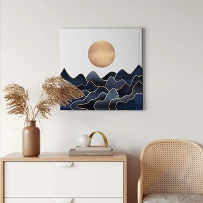 Bricoflor Mid Century Wandbild Modernes Leinwand Bild Mit Meer Und Sonne Kunstdruck Leinwandbild In Blau Und Gold Für Wohnzimmer Und Schlafzimmer Bricoflor Mid Century Wandbild Modernes Leinwand Bild Mit Meer Und Sonne Kunstdruck Leinwandbild In Blau Und Gold Für Wohnzimmer Und Schlafzimmer