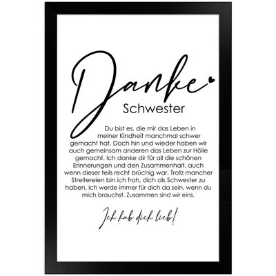 WANDStyle Gerahmtes Poster Danke Schwester 20 x 30 cm Geschenkidee für Eine Person WANDStyle Gerahmtes Poster Danke Schwester 20 x 30 cm Geschenkidee für Eine Person