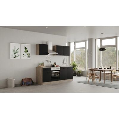Flex-Well Exclusiv Küchenzeile Capri 210 cm Schwarz Matt-Endgrain Oak Flex-Well Exclusiv Küchenzeile Capri 210 cm Schwarz Matt-Endgrain Oak