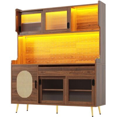 Merax Buffetschrank 145x39x171cm LED Fluted Glas Türen 5 Türen Braun/Schwarz Merax Buffetschrank 145x39x171cm LED Fluted Glas Türen 5 Türen Braun/Schwarz