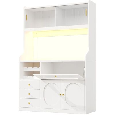 Merax Hochküchenschrank 120cm RGB-LED Glasschiebetüren Weinregal Klapptüren 3 Schubladen Merax Hochküchenschrank 120cm RGB-LED Glasschiebetüren Weinregal Klapptüren 3 Schubladen