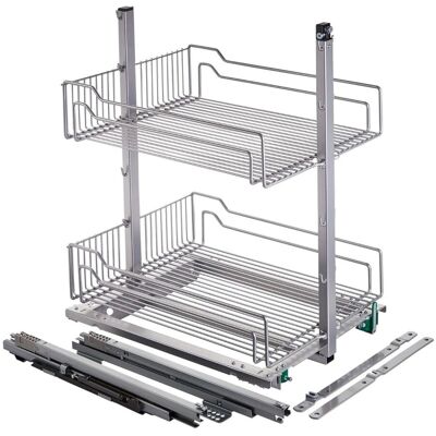 Kesseböhmer DISPENSA Junior III Apothekerauszug Silbergrau für Korpusbreite 400 mm mit Einhängekörben Kesseböhmer DISPENSA Junior III Apothekerauszug Silbergrau für Korpusbreite 400 mm mit Einhängekörben