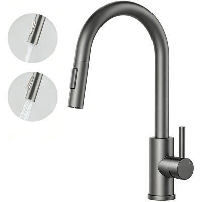 AICA Küchenarmatur Säulenbrause-Wasserhahn Küche Zwei Wasserauslassmodi Mischbatterie Ausziehbar 360° Drehbar Einhand-Spültischarmatur Gunmetal Grey AICA Küchenarmatur Säulenbrause-Wasserhahn Küche Zwei Wasserauslassmodi Mischbatterie Ausziehbar 360° Drehbar Einhand-Spültischarmatur Gunmetal Grey