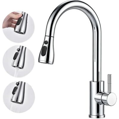 AICA Küchenarmatur Ausziehbar Wasserhahn Küche Zwei Wasserauslassmodi Mischbatterie 360° Drehbar Einhand-Spültischarmatur Chrom AICA Küchenarmatur Ausziehbar Wasserhahn Küche Zwei Wasserauslassmodi Mischbatterie 360° Drehbar Einhand-Spültischarmatur Chrom