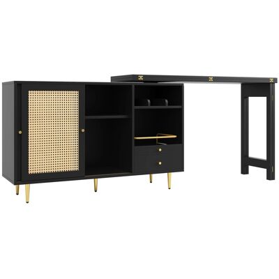 Merax 360° Drehbarer Stehtisch 107x40x71.4cm Rattantür Regal Ausziehbar Schwarz Merax 360° Drehbarer Stehtisch 107x40x71.4cm Rattantür Regal Ausziehbar Schwarz