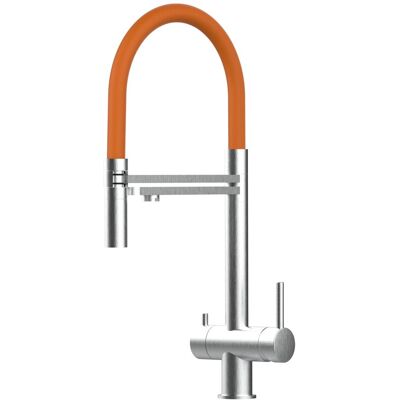 VIZIO NIEDERDRUCK 3 Wege Wasserhahn Küchenarmatur Edelstahl Massiv mit 360° Schwenkbarem Auslauf Abnehmbare 2 Strahl Handbrause Gebürstet Orange VIZIO NIEDERDRUCK 3 Wege Wasserhahn Küchenarmatur Edelstahl Massiv mit 360° Schwenkbarem Auslauf Abnehmbare 2 Strahl Handbrause Gebürstet Orange