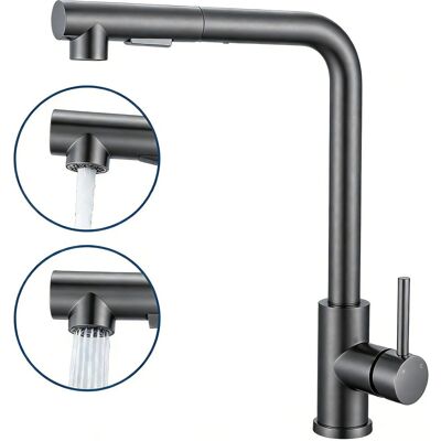 AICA Küchenarmatur Ausziehbar Wasserhahn Küche L-förmige Mischbatterie Hochdruck Zwei Sprühfunktionen 360° Schwenkbar Spültischarmatur Gunmetal Grey AICA Küchenarmatur Ausziehbar Wasserhahn Küche L-förmige Mischbatterie Hochdruck Zwei Sprühfunktionen 360° Schwenkbar Spültischarmatur Gunmetal Grey