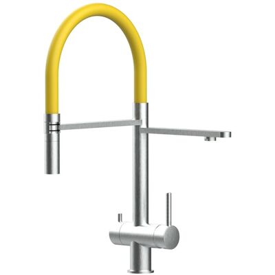VIZIO Küchenarmatur - 3-Wege Edelstahl 360° Drehbar - Gelber Schlauch & Doppeldusch VIZIO Küchenarmatur - 3-Wege Edelstahl 360° Drehbar - Gelber Schlauch & Doppeldusch