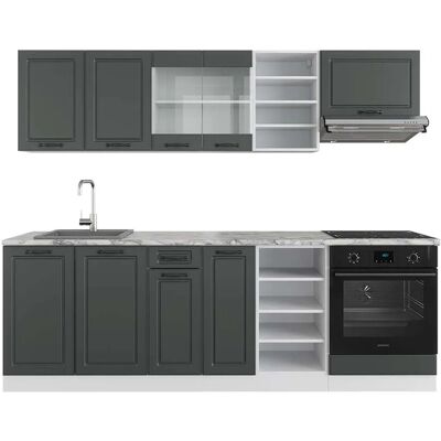 Vicco Küchen R-Line Modulschrank - 240cm, Anthrazit/Weiß - Küchenmöbel Vicco Küchen R-Line Modulschrank - 240cm, Anthrazit/Weiß - Küchenmöbel
