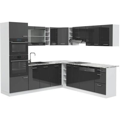 Vicco R-Line Eckküche Anthrazit Hochglanz/Weiß 237 x 60 cm AP Marmor ohne E-Geräte Vicco R-Line Eckküche Anthrazit Hochglanz/Weiß 237 x 60 cm AP Marmor ohne E-Geräte