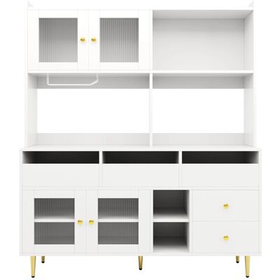 Merax Esszimmerschrank 145x39x171 cm Weiß Chambray Glastüren Weinregal Gold Merax Esszimmerschrank 145x39x171 cm Weiß Chambray Glastüren Weinregal Gold