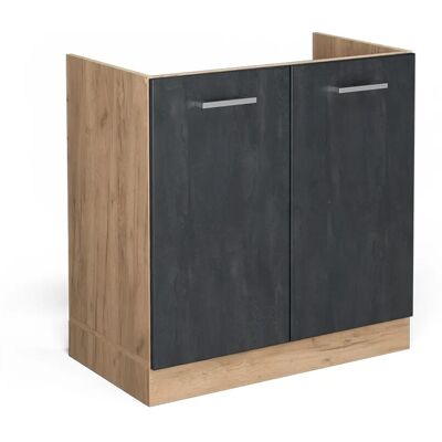 Vicco Küchenschrank R-Line, Schwarz Beton, 80cm - Küchenschrank Vicco Küchenschrank R-Line, Schwarz Beton, 80cm - Küchenschrank