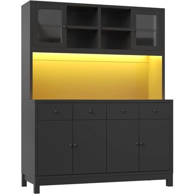 Merax Hochbuffetschrank 140x38.5x180cm RGB-LED Glastüren 4 Schubladen Schwarz Merax Hochbuffetschrank 140x38.5x180cm RGB-LED Glastüren 4 Schubladen Schwarz