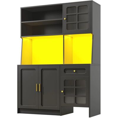 Merax Küchenschrank 130x45x180 cm Schwarz Glastüren LED Beleuchtung Merax Küchenschrank 130x45x180 cm Schwarz Glastüren LED Beleuchtung
