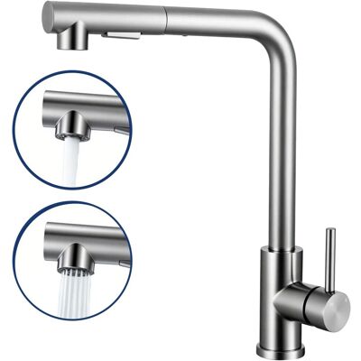 AICA Küchenarmatur Ausziehbar Wasserhahn Küche L-förmige Mischbatterie Hochdruck Zwei Sprühfunktionen 360° Schwenkbar Spültischarmatur Gebürstet AICA Küchenarmatur Ausziehbar Wasserhahn Küche L-förmige Mischbatterie Hochdruck Zwei Sprühfunktionen 360° Schwenkbar Spültischarmatur Gebürstet