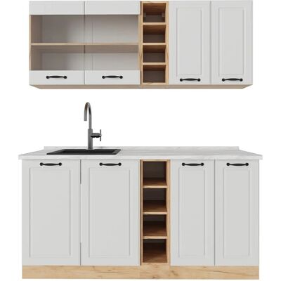 VICCO Küche 160cm - Melamin Weiß/Dunkel Eiche - Küche VICCO Küche 160cm - Melamin Weiß/Dunkel Eiche - Küche