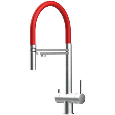 VIZIO NIEDERDRUCK 3 Wege Wasserhahn Küchenarmatur Edelstahl Massiv mit 360° Schwenkbarem Auslauf Abnehmbare 2 Strahl Handbrause Gebürstet Rot VIZIO NIEDERDRUCK 3 Wege Wasserhahn Küchenarmatur Edelstahl Massiv mit 360° Schwenkbarem Auslauf Abnehmbare 2 Strahl Handbrause Gebürstet Rot