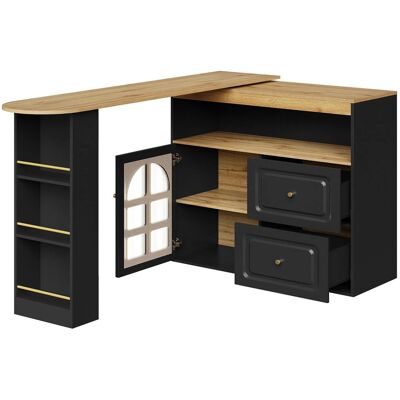 Merax 360° Drehbarer Bartisch 2 Schubladen Snackregal Ablagefach Glas Schwarz Merax 360° Drehbarer Bartisch 2 Schubladen Snackregal Ablagefach Glas Schwarz