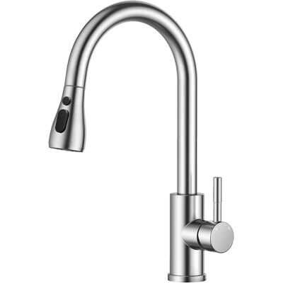 AICA Wasserhahn Silber Zwei Wasserauslassmodi Küche Mischbatterie Ausziehbar 360° Drehbar Einhand-Spültischarmatur Bad Küchenarmatur AICA Wasserhahn Silber Zwei Wasserauslassmodi Küche Mischbatterie Ausziehbar 360° Drehbar Einhand-Spültischarmatur Bad Küchenarmatur