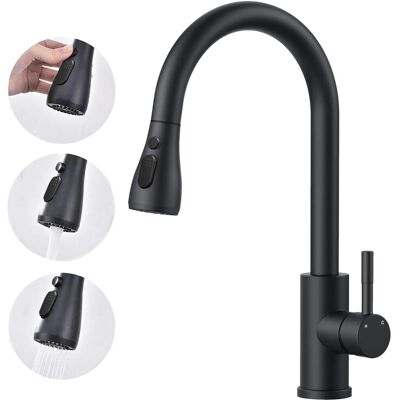 AICA Küchenarmatur Ausziehbar Wasserhahn Küche Zwei Wasserauslassmodi Mischbatterie 360° Drehbar Einhand-Spültischarmatur Schwarz Matt AICA Küchenarmatur Ausziehbar Wasserhahn Küche Zwei Wasserauslassmodi Mischbatterie 360° Drehbar Einhand-Spültischarmatur Schwarz Matt