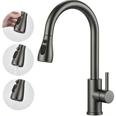 AICA Küchenarmatur Ausziehbar Wasserhahn Küche Zwei Wasserauslassmodi Mischbatterie 360° Drehbar Einhand-Spültischarmatur Gunmetal Grey AICA Küchenarmatur Ausziehbar Wasserhahn Küche Zwei Wasserauslassmodi Mischbatterie 360° Drehbar Einhand-Spültischarmatur Gunmetal Grey