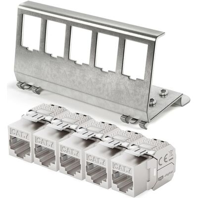 hb-digital Hutschienenadapter 5 Port mit CAT 7 Keystone Modul RJ46 hb-digital Hutschienenadapter 5 Port mit CAT 7 Keystone Modul RJ46
