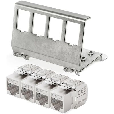 hb-digital Hutschienenadapter 4 Port mit CAT 7 Keystone Modul RJ46 hb-digital Hutschienenadapter 4 Port mit CAT 7 Keystone Modul RJ46