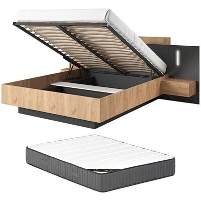 Vente-unique Bett Mit Bettkasten Francoli Anthrazitgrau Naturfarben Hell 264.4 cm Vente-unique Bett Mit Bettkasten Francoli Anthrazitgrau Naturfarben Hell 264.4 cm